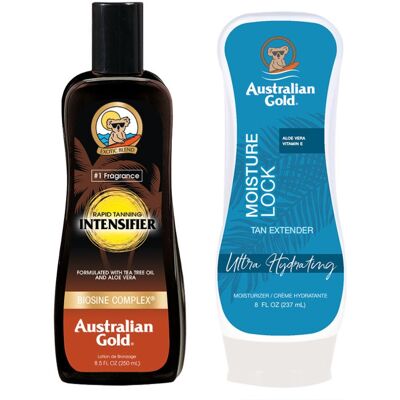 Australian Gold Rapid Tanning lotion 250ml + Moisture Lock balsam 237g Australian Gold Rapid Tanning lotion 250ml + Moisture Lock balsam 237g