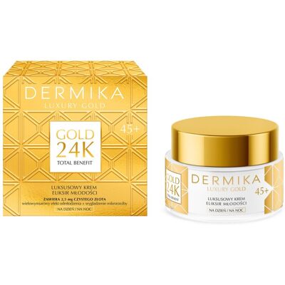 Dermika Luxury Gold 24k Luksusowy Krem Eliksir Młodości 45+, Dzień/ Noc, 50ml Dermika Luxury Gold 24k Luksusowy Krem Eliksir Młodości 45+, Dzień/ Noc, 50ml