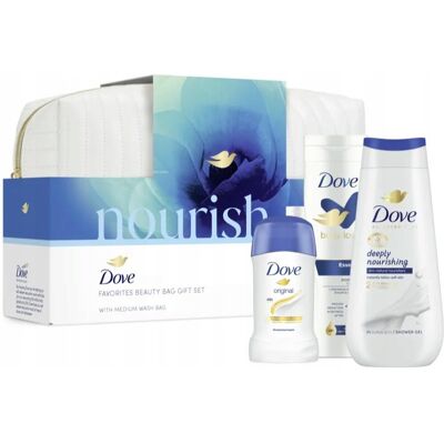 DOVE NOURISH Zestaw kosmetyków dla kobiet żel + sztyft + balsam + kosmety. DOVE NOURISH Zestaw kosmetyków dla kobiet żel + sztyft + balsam + kosmety.