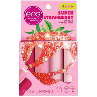 Eos Super Strawberry - balsamy do ust o 4 smaki truskawkowe Eos Super Strawberry - balsamy do ust o 4 smaki truskawkowe