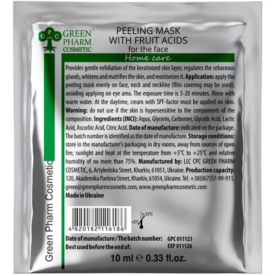 Green Pharm Cosmetic, Maseczka peeling do twarzy z kwasami owocowymi 10ml Green Pharm Cosmetic, Maseczka peeling do twarzy z kwasami owocowymi 10ml