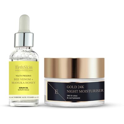 Erth Skin London Serum z miodem Manuka - Nocny nawilżacz z 24K złotem Erth Skin London Serum z miodem Manuka - Nocny nawilżacz z 24K złotem