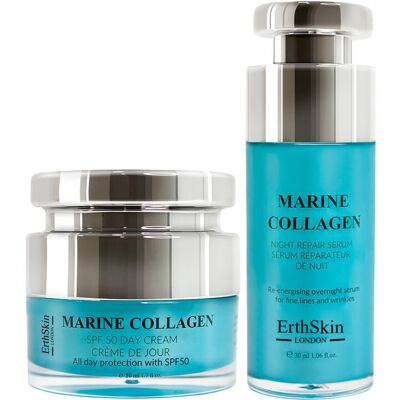 Krem na dzień z kolagenem morskim SPF + serum naprawcze z kolagenem morskim na noc Krem na dzień z kolagenem morskim SPF + serum naprawcze z kolagenem morskim na noc