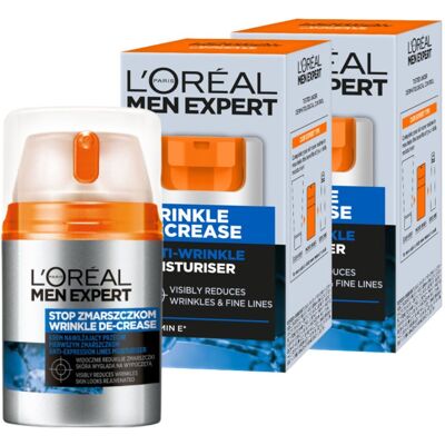 L'Oréal Men Expert Wrinkle De-Crease Nawilżający Krem Na Zmarszczki 2x50ml L'Oréal Men Expert Wrinkle De-Crease Nawilżający Krem Na Zmarszczki 2x50ml