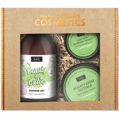 LaQ Beauty & Cutie zestaw żel pod prysznic 500ml + bogaty krem do ciała 200ml + lekki mus do mycia twarzy 40g LaQ Beauty & Cutie zestaw żel pod prysznic 500ml + bogaty krem do ciała 200ml + lekki mus do mycia twarzy 40g