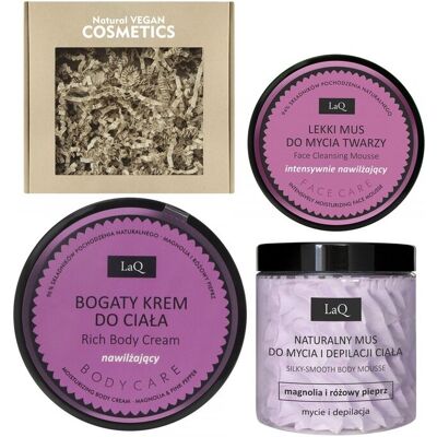 LAQ Zestaw Magnolia; mus do ciała 100g ,krem do ciała 200 ml, mus do twarzy 40 g LAQ Zestaw Magnolia; mus do ciała 100g ,krem do ciała 200 ml, mus do twarzy 40 g