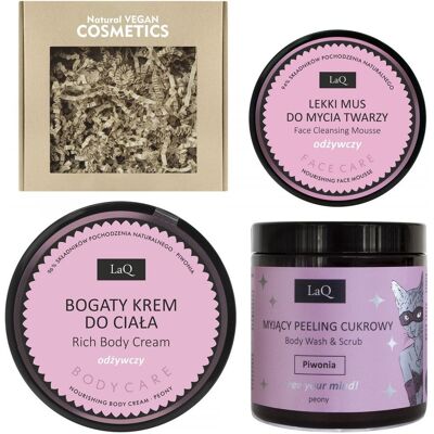 LAQ Zestaw PIWONIA ;peeling 220g,krem do ciała,mus do twarzy 40 g LAQ Zestaw PIWONIA ;peeling 220g,krem do ciała,mus do twarzy 40 g