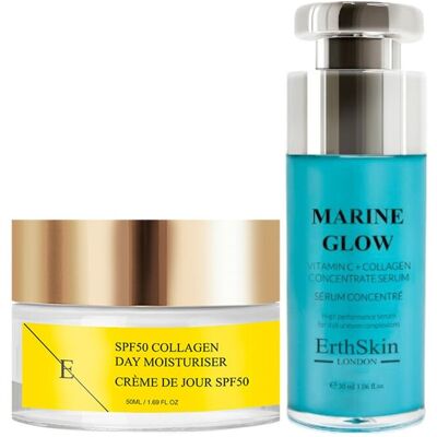 Marine Glow Witamina C + Kolagen Koncentrat Serum 30ml + SPF 50 Kolagenowy Krem na Dzień 50ml Marine Glow Witamina C + Kolagen Koncentrat Serum 30ml + SPF 50 Kolagenowy Krem na Dzień 50ml
