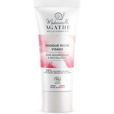 Mlle Agathe, Bogata maska do twarzy ze śluzem ślimaka, odżywczo-rewitalizująca, Cosmos Organic, 75 ml Mlle Agathe, Bogata maska do twarzy ze śluzem ślimaka, odżywczo-rewitalizująca, Cosmos Organic, 75 ml