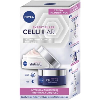 Nivea Cellular Expert Filler zestaw przeciwzmarszczkowy krem na dzień 50ml + przeciwzmarszczkowy krem na noc 50ml Nivea Cellular Expert Filler zestaw przeciwzmarszczkowy krem na dzień 50ml + przeciwzmarszczkowy krem na noc 50ml