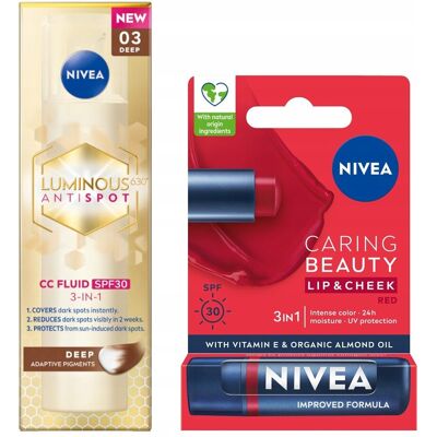 Nivea Luminous Krem Cc Na Przebarwienia Ciemny 40ml + Pomadka Czerwona 4,8g Nivea Luminous Krem Cc Na Przebarwienia Ciemny 40ml + Pomadka Czerwona 4,8g