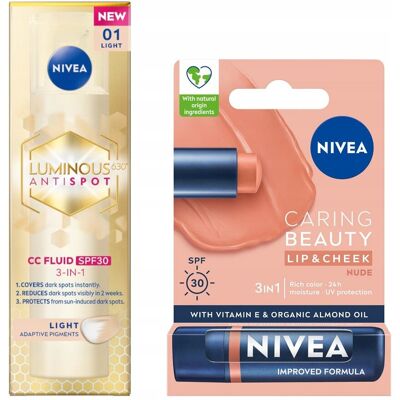 Nivea Luminous Krem Cc Na Przebarwienia - Jasny 40ml + Pomadka Nude 4,8g Nivea Luminous Krem Cc Na Przebarwienia - Jasny 40ml + Pomadka Nude 4,8g
