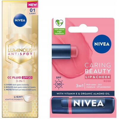 NIVEA LUMINOUS Krem CC na przebarwienia - jasny 40ml + Pomadka Rose 4,8g NIVEA LUMINOUS Krem CC na przebarwienia - jasny 40ml + Pomadka Rose 4,8g