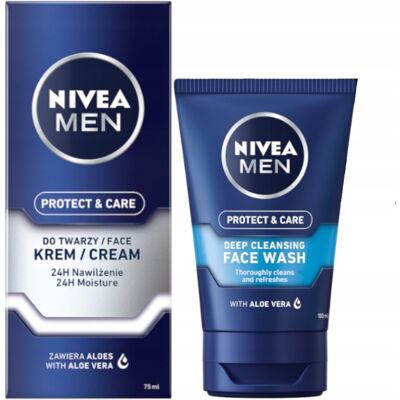NIVEA MEN PROTECT&CARE; Żel do mycia twarzy 100ml + Krem kojący 75ml NIVEA MEN PROTECT&CARE; Żel do mycia twarzy 100ml + Krem kojący 75ml