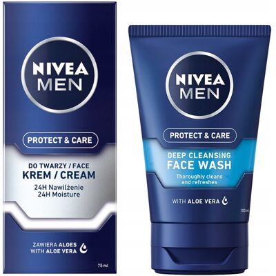 NIVEA MEN PROTECT Żel do mycia 100ml + Krem nawilżający do twarzy 75ml NIVEA MEN PROTECT Żel do mycia 100ml + Krem nawilżający do twarzy 75ml