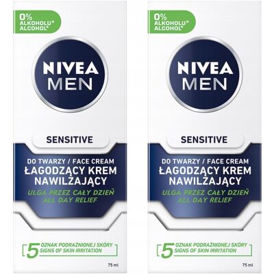 NIVEA MEN SENSITIVE Krem do twarzy nawilżający łagodzący męski 75ml x 2 NIVEA MEN SENSITIVE Krem do twarzy nawilżający łagodzący męski 75ml x 2