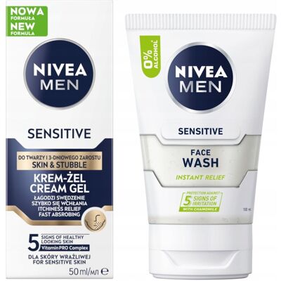 NIVEA MEN SENSITIVE Żel do mycia 100ml + Krem do twarzy i zarostu 50ml NIVEA MEN SENSITIVE Żel do mycia 100ml + Krem do twarzy i zarostu 50ml