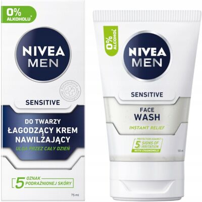 NIVEA MEN SENSITIVE Żel do mycia twarzy 100ml + Krem nawilżający męski 75ml NIVEA MEN SENSITIVE Żel do mycia twarzy 100ml + Krem nawilżający męski 75ml