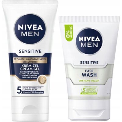 NIVEA MEN SENSITIVE Żel do mycia twarzy 100ml + Krem-żel do zarostu 50ml NIVEA MEN SENSITIVE Żel do mycia twarzy 100ml + Krem-żel do zarostu 50ml