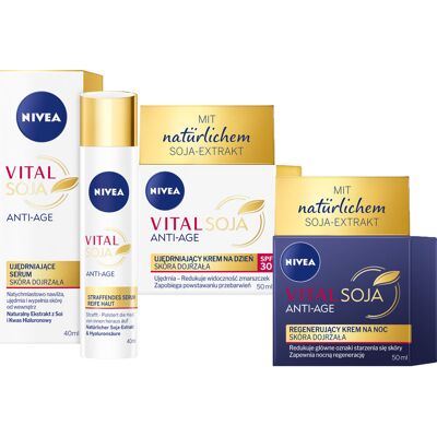 NIVEA VITAL SOJA Regenerujący krem na noc 50 ml i na dzień 50 ml + Ujędrniające serum 40 ml NIVEA VITAL SOJA Regenerujący krem na noc 50 ml i na dzień 50 ml + Ujędrniające serum 40 ml