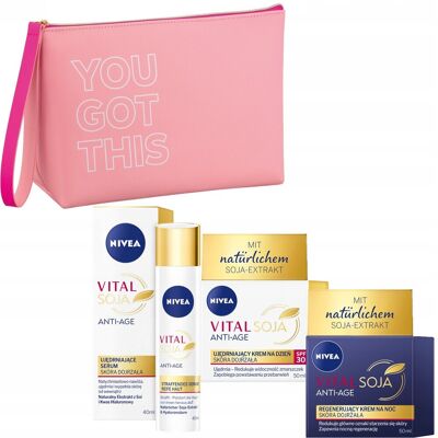 NIVEA VITAL SOJA Zestaw: Kremy Dzień & Noc + Serum + Kosmetyczka NIVEA VITAL SOJA Zestaw: Kremy Dzień & Noc + Serum + Kosmetyczka