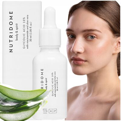 Kwas glikolowy z niacynamidem aloesem SERUM regenerujące 30 ml Nutridome Kwas glikolowy z niacynamidem aloesem SERUM regenerujące 30 ml Nutridome