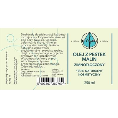 Olej SERUM z pestek malin zimnotłoczony 100% naturalny 250ml twarz i włosy Olej SERUM z pestek malin zimnotłoczony 100% naturalny 250ml twarz i włosy