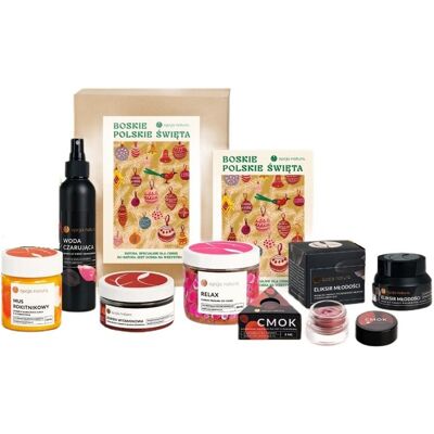 Opcja Natura Boskie Polskie Święta zestaw woda czarująca 100ml + słodki 200ml + ochronne 5ml + eliksir 50ml + mus 120ml + maseczka 100ml Opcja Natura Boskie Polskie Święta zestaw woda czarująca 100ml + słodki 200ml + ochronne 5ml + eliksir 50ml + mus 120ml + maseczka 100ml