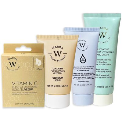 Płatki pod oczy witamina C + serum na twarz i szyję + krem do rąk aloesowy Vitamin C Płatki pod oczy witamina C + serum na twarz i szyję + krem do rąk aloesowy Vitamin C
