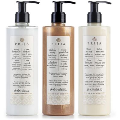 PRIJA Zestaw: Płyn do kąpieli, krem nawilżający, krem tonizujący 3x380ml PRIJA Zestaw: Płyn do kąpieli, krem nawilżający, krem tonizujący 3x380ml