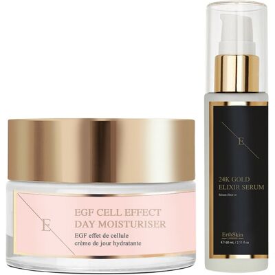 Erth Skin London Serum przeciwzmarszczkowe z 24K złotem 60ml + Krem na dzień EGF 50ml - Zestaw do pielęgnacji skóry Erth Skin London Serum przeciwzmarszczkowe z 24K złotem 60ml + Krem na dzień EGF 50ml - Zestaw do pielęgnacji skóry