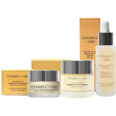Serum Vitamin C + CBD 30 ml + krem pod oczy 15 ml + krem na dzień Pro-Glow Vitamin C + CBD Serum Vitamin C + CBD 30 ml + krem pod oczy 15 ml + krem na dzień Pro-Glow Vitamin C + CBD