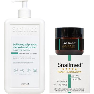 Snailmed Dermokosmetyczny delikatny żel do mycia twarzy przeciw niedoskonałościom dla cery skłonnej do trądziku 500ml + krem przeciwtrądzikowy 60ml .. Snailmed Dermokosmetyczny delikatny żel do mycia twarzy przeciw niedoskonałościom dla cery skłonnej do trądziku 500ml + krem przeciwtrądzikowy 60ml ..