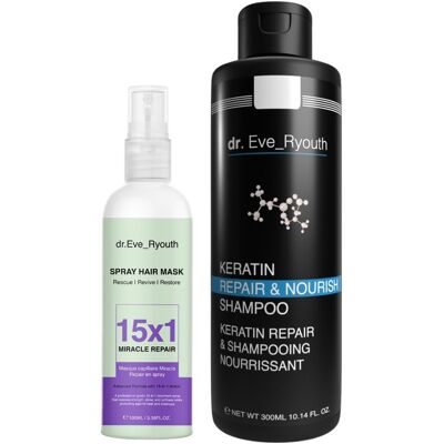 Szampon Keratin Repair & Nourish 300ml + maska 15w1 Miracle Repair Spray 100ml Szampon Keratin Repair & Nourish 300ml + maska 15w1 Miracle Repair Spray 100ml