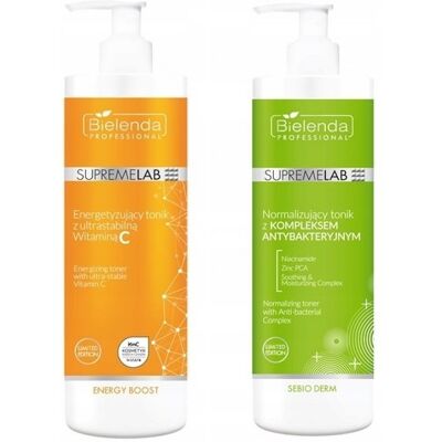Zestaw Bielenda Supremelab, Tonik energetyzujący + tonik normalizujący, 2 x 500 ml Zestaw Bielenda Supremelab, Tonik energetyzujący + tonik normalizujący, 2 x 500 ml