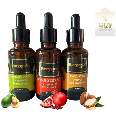 Zestaw Olejków Trio Awokado Argan Granat 3×30 ml – super pomysł na prezent Zestaw Olejków Trio Awokado Argan Granat 3×30 ml – super pomysł na prezent