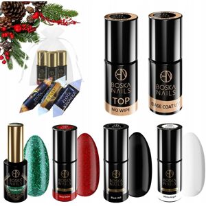 Boska Nails Świąteczny zestaw do paznokci hybrydowych - 2x brokatowy lakier + 2x kolorowy lakier + baza + top + słodkości Boska Nails Świąteczny zestaw do paznokci hybrydowych - 2x brokatowy lakier + 2x kolorowy lakier + baza + top + słodkości