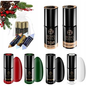 Boska Nails Świąteczny zestaw do paznokci hybrydowych - 4x kolorowy lakier + baza + top + słodkości Boska Nails Świąteczny zestaw do paznokci hybrydowych - 4x kolorowy lakier + baza + top + słodkości
