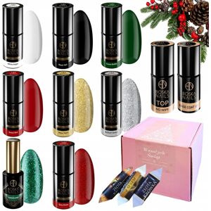 Boska Nails Świąteczny zestaw do paznokci hybrydowych w prezentowym pudełku - 4x brokatowy lakier + 4x kolorowy lakier + baza + top + słodkości Boska Nails Świąteczny zestaw do paznokci hybrydowych w prezentowym pudełku - 4x brokatowy lakier + 4x kolorowy lakier + baza + top + słodkości