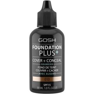 Gosh, Foundation Plus+, Cover & Conceal, Liquid Foundation, 010, Tan, SPF15, 30 ml Gosh, Foundation Plus+, Cover & Conceal, Liquid Foundation, 010, Tan, SPF15, 30 ml