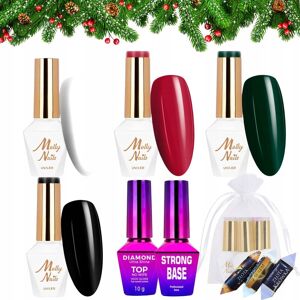 Molly Nails Świąteczny zestaw do paznokci hybrydowych w prezentowym woreczku - 4x kolorowy lakier + baza + top Molly Nails Świąteczny zestaw do paznokci hybrydowych w prezentowym woreczku - 4x kolorowy lakier + baza + top