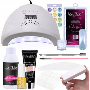 Zestaw startowy do akrylożeli 1x Powder Gel La’kier 30ml (kolor do wyboru) + lampa + preparaty + akcesoria + ozdoby box Zestaw startowy do akrylożeli 1x Powder Gel La’kier 30ml (kolor do wyboru) + lampa + preparaty + akcesoria + ozdoby box
