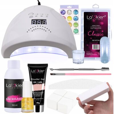 Zestaw Startowy Do Akrylożeli 1x Powder Gel La’kier 30ml (Kolor Do Wyboru) + Lampa + Preparaty + Akcesoria + Ozdoby Box Zestaw Startowy Do Akrylożeli 1x Powder Gel La’kier 30ml (Kolor Do Wyboru) + Lampa + Preparaty + Akcesoria + Ozdoby Box