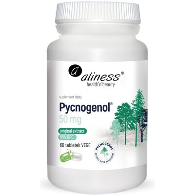 Aliness Pycnogenol 50 mg Ekstrakt - 65% OPC - 60 Wegańskie Kapsułki Aliness Pycnogenol 50 mg Ekstrakt - 65% OPC - 60 Wegańskie Kapsułki