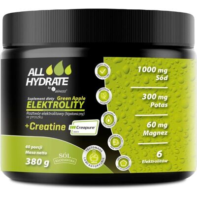 Allhydrate By Aliness Elektrolity + Creatine Creapure® Green Apple 380 G Allhydrate By Aliness Elektrolity + Creatine Creapure® Green Apple 380 G