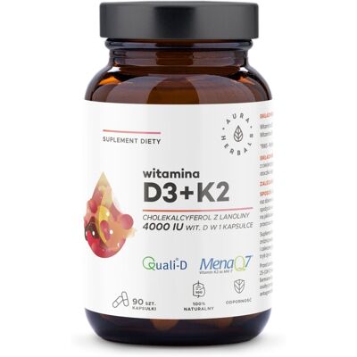 Aura Herbals D3 + K2 Witamina - Suplement na kości i odporność Aura Herbals D3 + K2 Witamina - Suplement na kości i odporność