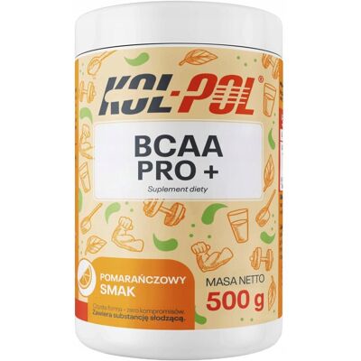 BCAA POMARAŃCZOWE 500g BCAA Pro + Tauryna L-Glutamina Suplement Kol-Pol BCAA POMARAŃCZOWE 500g BCAA Pro + Tauryna L-Glutamina Suplement Kol-Pol