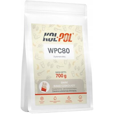 BIAŁKO WPC 80 BIAŁA CZEKOLADA 700g Odżywka białkowa Protein jakość Kol-Pol BIAŁKO WPC 80 BIAŁA CZEKOLADA 700g Odżywka białkowa Protein jakość Kol-Pol