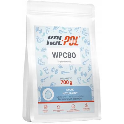 BIAŁKO WPC 80 NATURALNE 700g Odżywka białkowa 100% koncentrat Kol-Pol BIAŁKO WPC 80 NATURALNE 700g Odżywka białkowa 100% koncentrat Kol-Pol