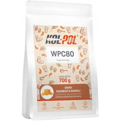 BIAŁKO WPC 80 SŁONY KARMEL 700g Odżywka białkowa serwatkowa Protein Kol-Pol BIAŁKO WPC 80 SŁONY KARMEL 700g Odżywka białkowa serwatkowa Protein Kol-Pol